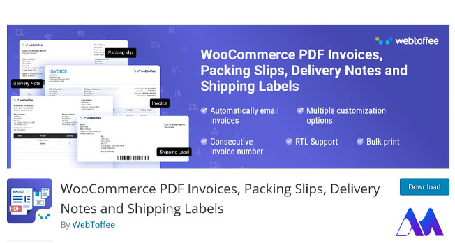 امکانات افزونه WooCommerce PDF Invoices, Packing Slips- بهترین افزونه های صدور فاکتور در وردپرس