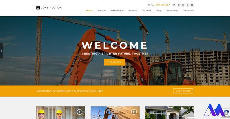 قالب Construction WordPress Theme- بهترین قالب های ساختمانی وردپرس