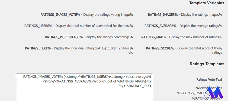 تنظیمات قسمت Ratings Templates- ساخت سیستم امتیاز دهی وردپرس